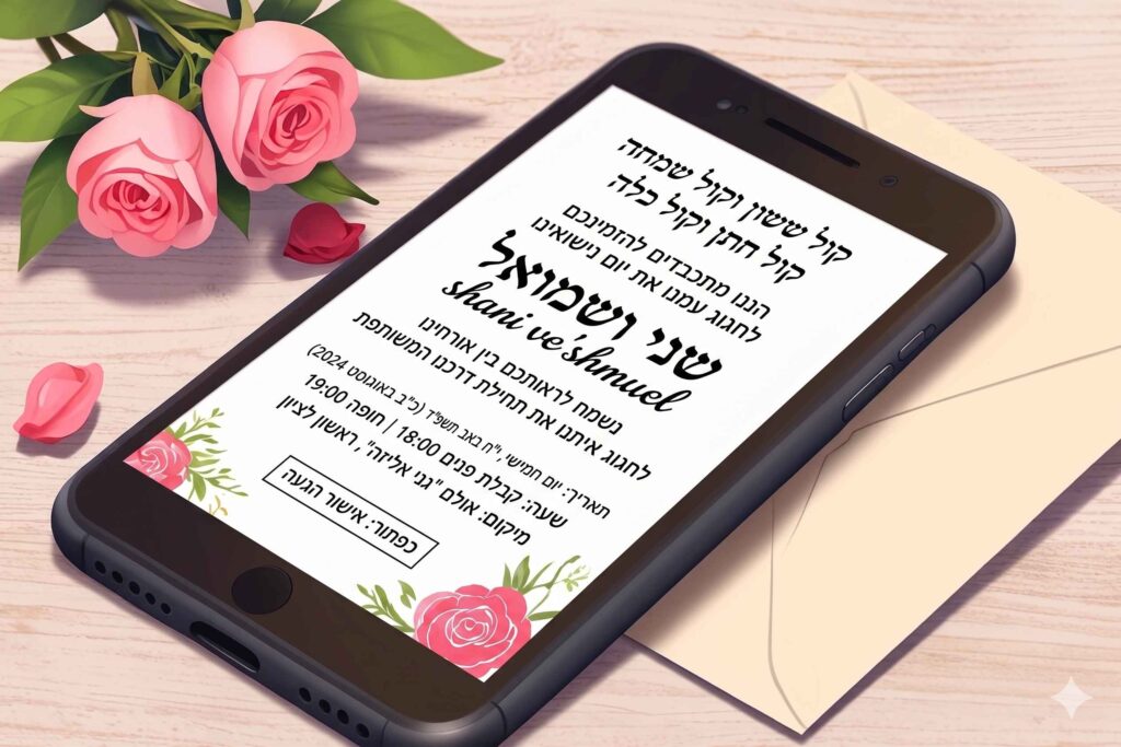 סמארטפון שמציג הזמנה דיגיטלית לחתונה סמארטפון שמציג הזמנה דיגיטלית לחתונה